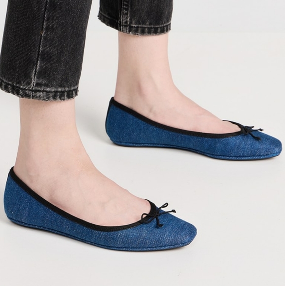 NEW Veronica Beard Beatrix Denim Slip On Bow Ballet Flats. Color Mountain Blue. - Picture 2 of 11